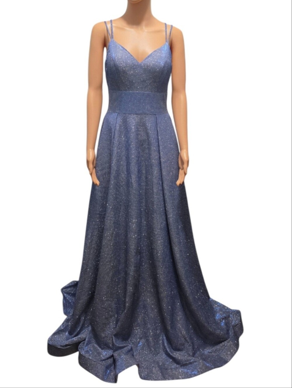 Cassandra Stone By Mac Duggal A-Line Ice Blue Shimmer Celestial Princess Gown 4
